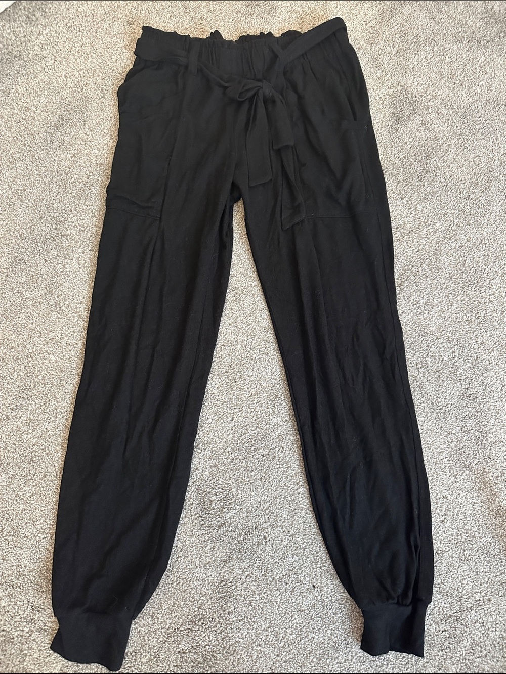 Black Tie-Waist Paperbag Jogger Pants